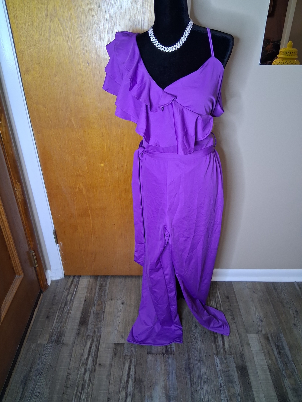 Purple Ruffle One-Shoulder Evening Dress